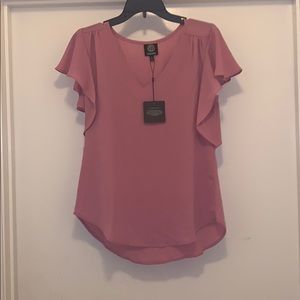 Bobeau Pink Flutter Sleeve Blouse